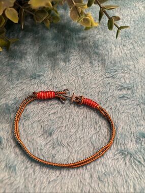Handwoven Nautical Anchor Chord Orange & Teal Mens Bracelet 8” Beach Ocean wear